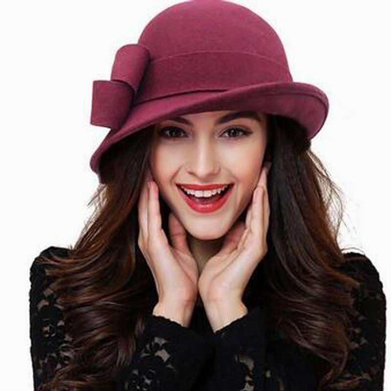 Wool hat Autumn Winter Noble European American Girls Cap Ladies Bucket Hat Women Wool Fedora Hat