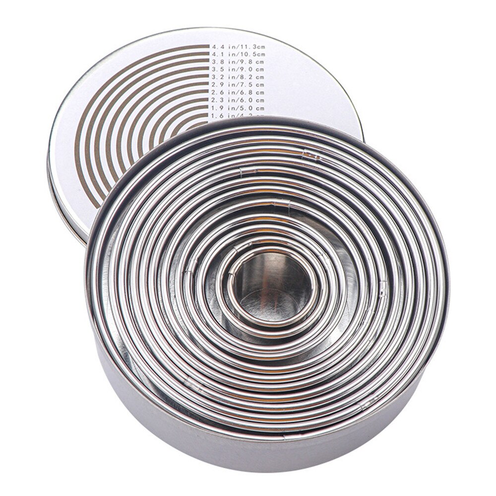Set Of 12 Round Cookie Cutter Circle Biscuits Cutters With Storage Tin For Dough Pastry Donut Fondant Kitchen Accessories