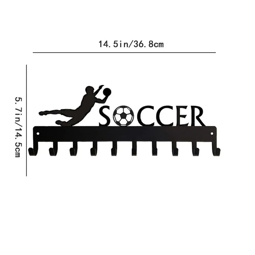 1 perchero para medallas de portero de fútbol con 10 ganchos: colgador de llaves, toallero y perchero de metal para pared. para entusiastas de los deportes.: Default Title