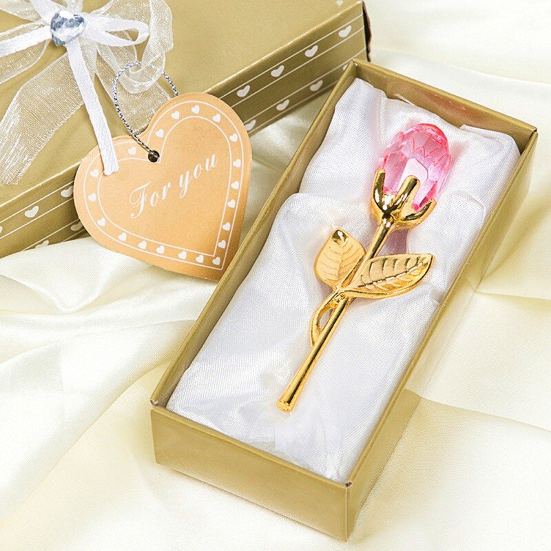 Mini Crystal Rose Flower Valentine's Day Artificial Crystal Rose With Metal Rod Flower Branch Year Wedding Party Favors