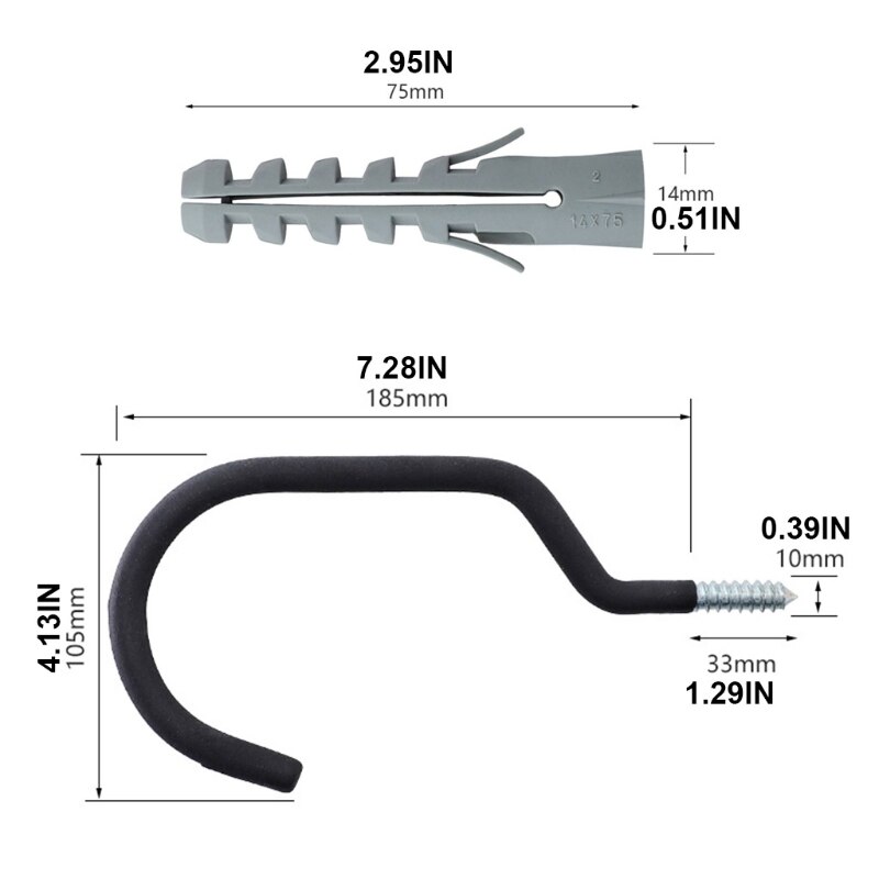 2pcs/set Wall Mounted Bicycle Hanger Garage Bike Storage Steel Black Wall Hook 667A