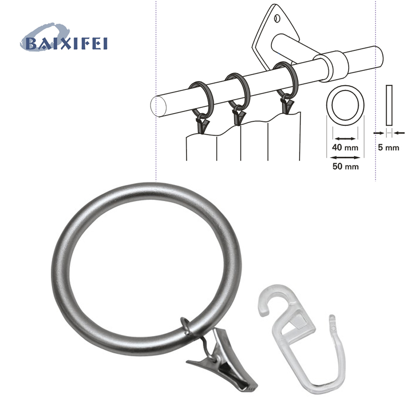 Anillos de hierro con Clip y gancho, para decoración de ventanas, D50mm, 20 Uds.: light silver