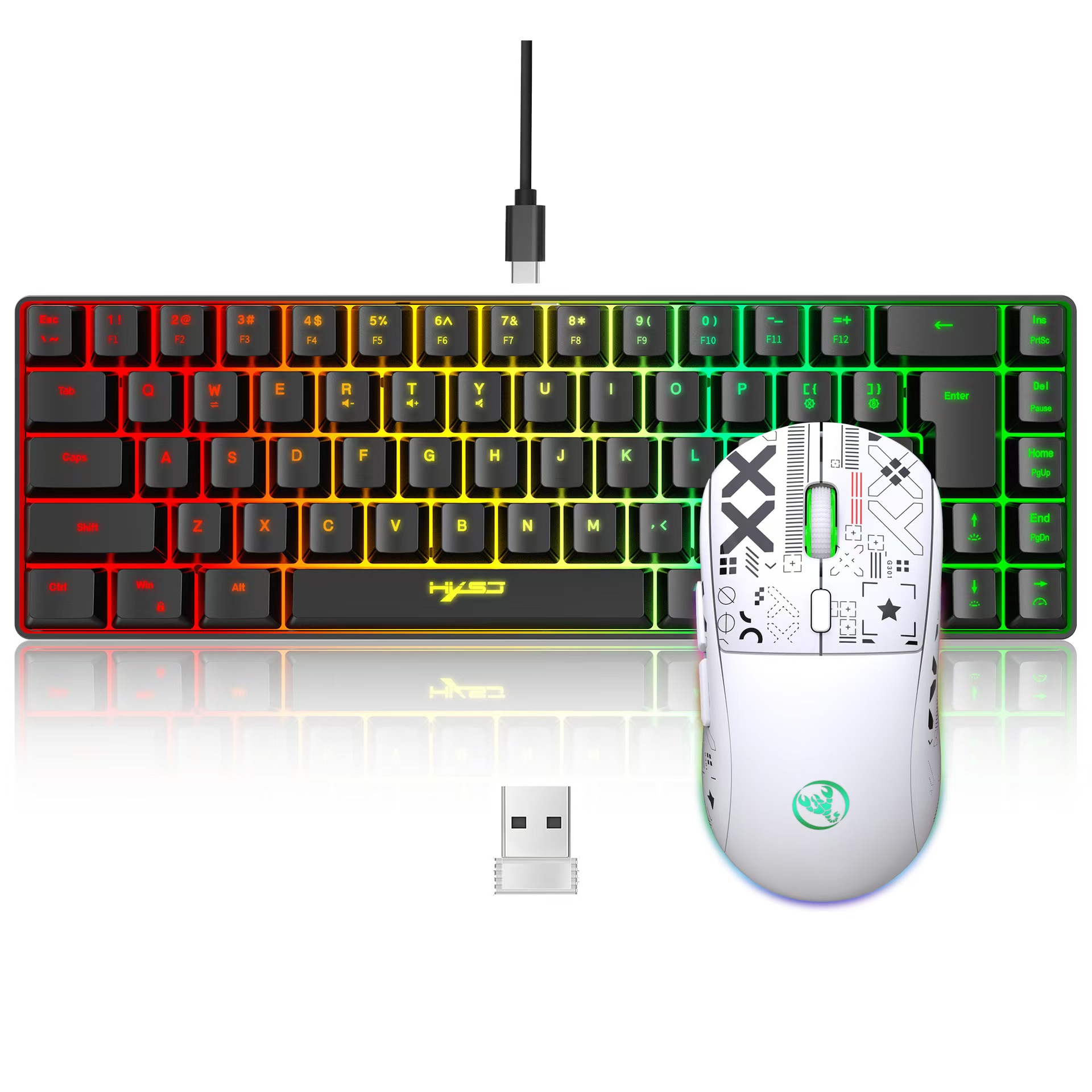 60 % Gaming-Kombiset für Tastatur und Maus, Gamer-Kombination mit weißer Tastatur, Computer-Kombination, kabelgebundene Tastaturen, Mäuse, Büro, Teclado für Laptop-PC: Grau