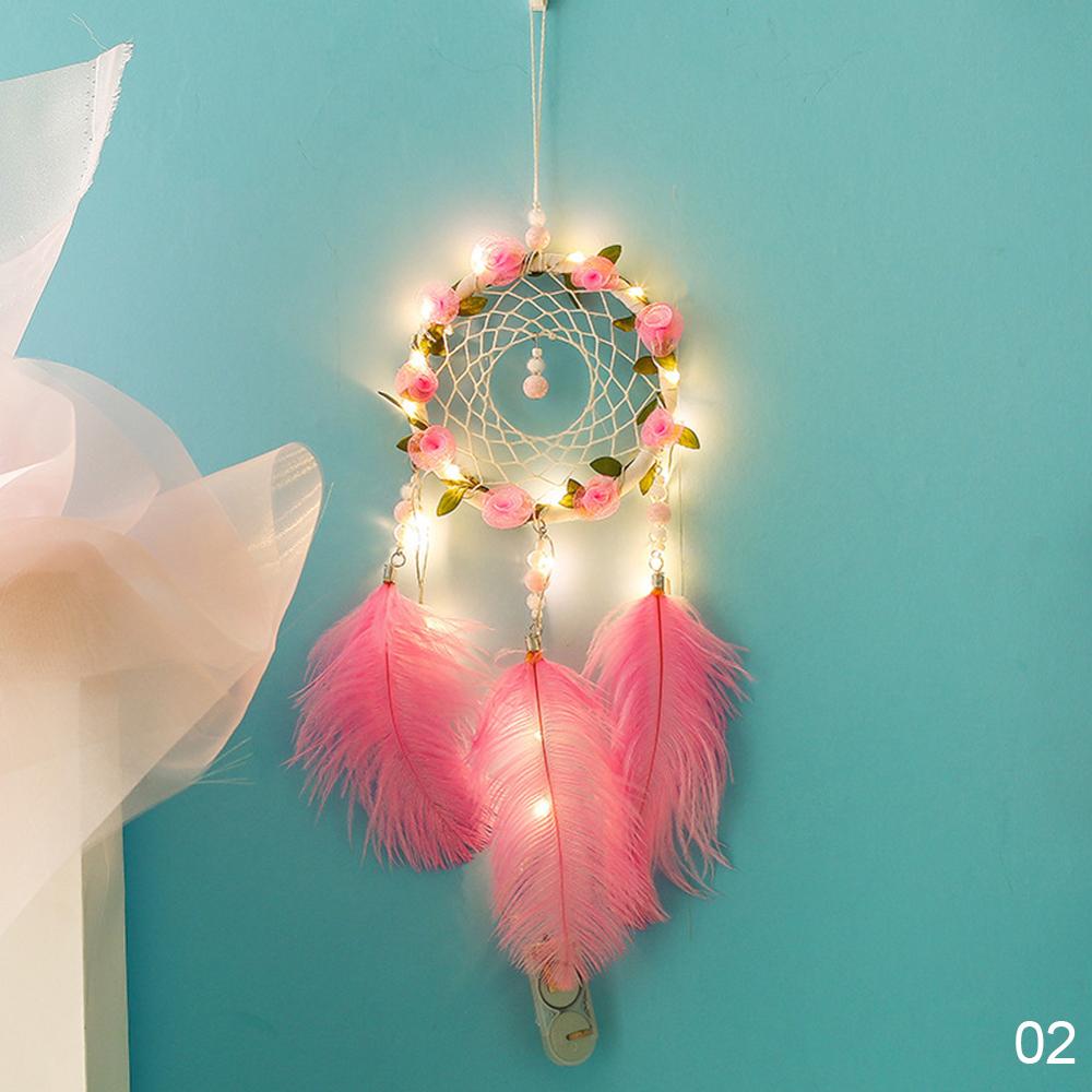 Wakan tanka dream catcher med led lys tilståelse ballon dreamcatcher vedhæng flettet vindklokkeslæt hængende dekor: Blomst