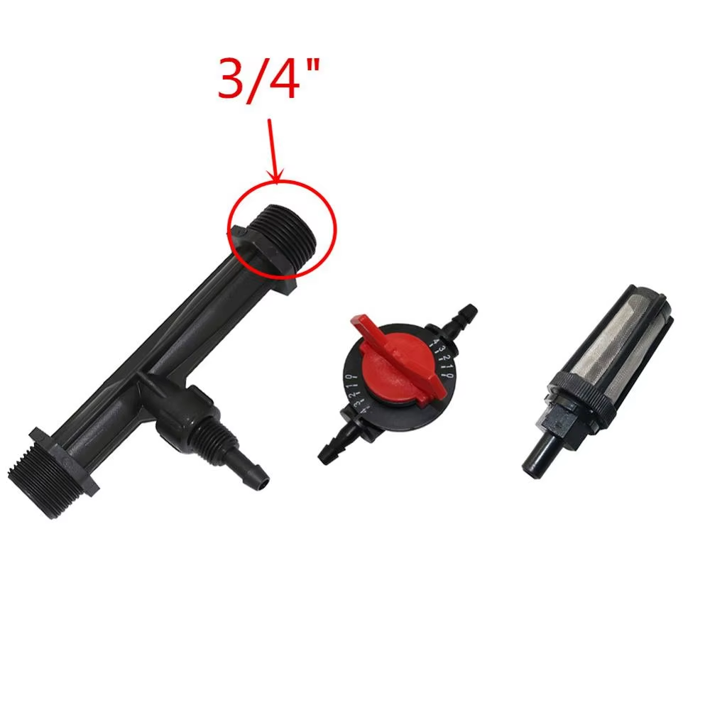 Irrigation Venturi Fertilizer Injector with 1/2, 3/4 inch male Thread, 4-speed flow control valve, Water filter kit 1 Set: Brown