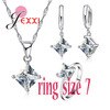 Ensemble de Bijoux en argent Sterling 925 pour femmes, boucles d&#39;oreilles, pendentif, collier, bague avec Zircon cubique blanc brillant,: size 7