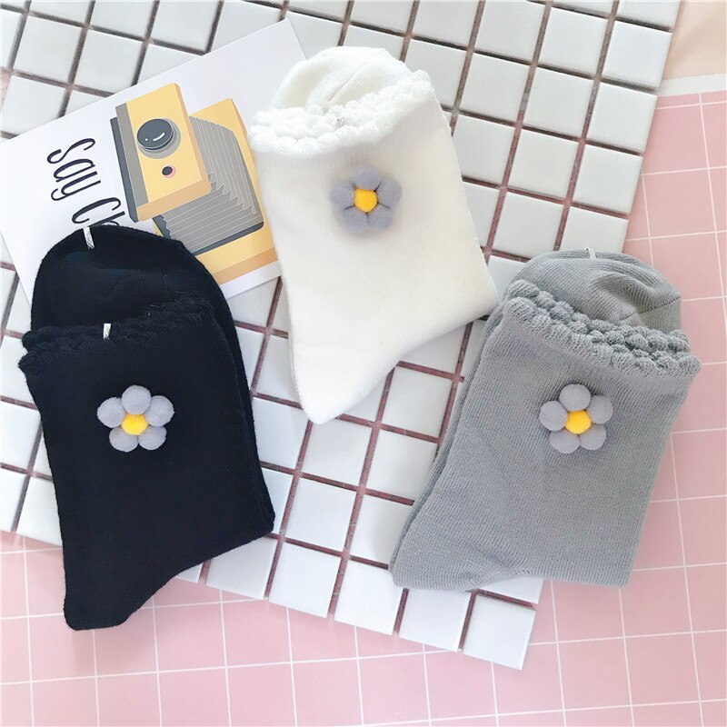 Lolita japonaise Kawaii chaussettes Lolis douces tournesol chaussette courte vague coton chaussette femmes Cos Lolitas bas 1 paire chaussette