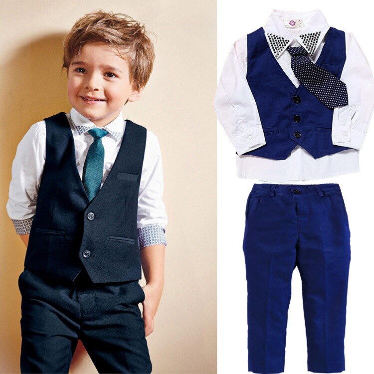 Drengedragter blazere vest + slips + bluse + bukser 4 stykke børnetøj toppe skjorte fritidstøj sæt formel tøjdragt blazere outfits