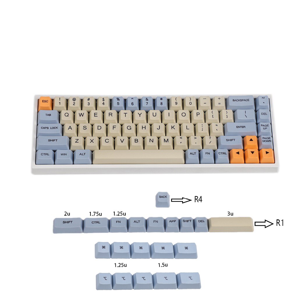Ymdk Blauw Beige Oranje Dye Sub 64 68 Minila Keyset Dikke Pbt Oem Profiel Mac Keycap Voor Filco Minila YD60M XD64 GK64 Tada68: Base set Add Mac kit