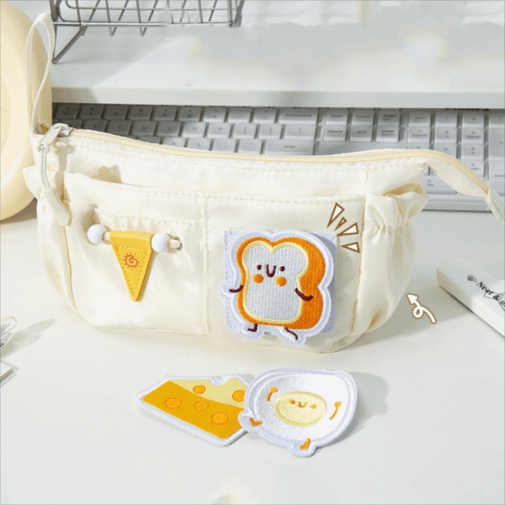 Caja organizadora de lápices de gran capacidad, estuche de lápices con parche bordado estético, bolsa de almacenamiento de papelería creativa de dibujos animados, bricolaje