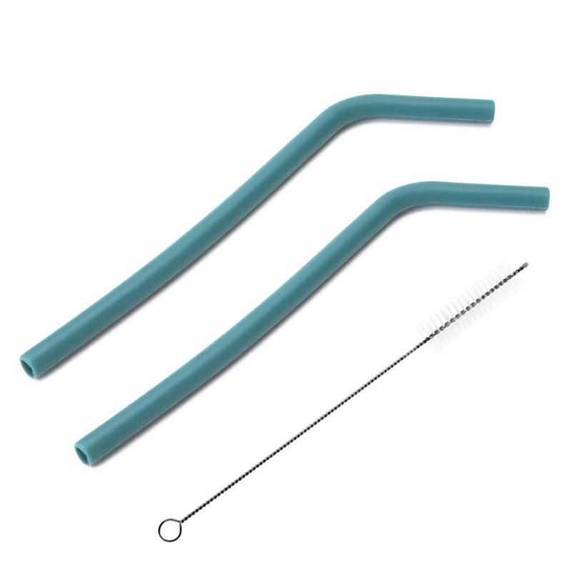2Pcs/set Reusable Silicone Straws Food Grade Silicone Straws Drinking With Cleaning Brush Party Straws BPA Free: as picture