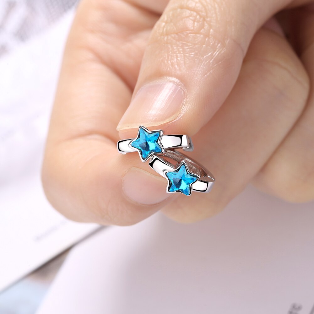 Baby Princess Blue Crystal Zircon orecchino a cerchio a stella carino per bambina ragazza donna bellissimo anello Huggies orecchino corea gioielli Arete