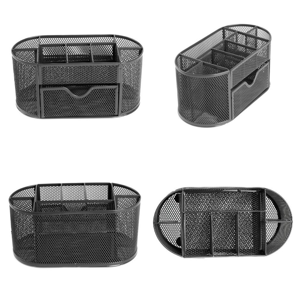 Organizador de escritorio, cajón de oficina con soporte para bolígrafo, colección de malla ovalada, color negro
