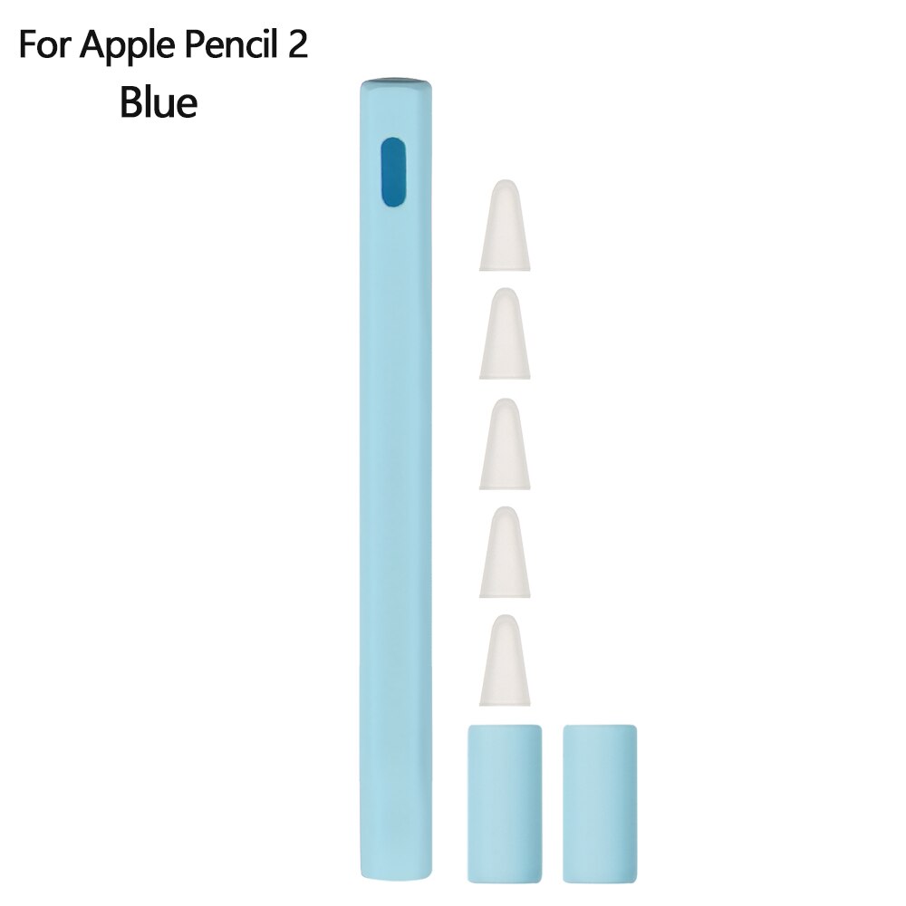 1 Juego de estuche para lápices de silicona, cubierta de la pluma táctil, Carcasa protectora para lápiz Apple 2/1: For Pencil 2 Blue