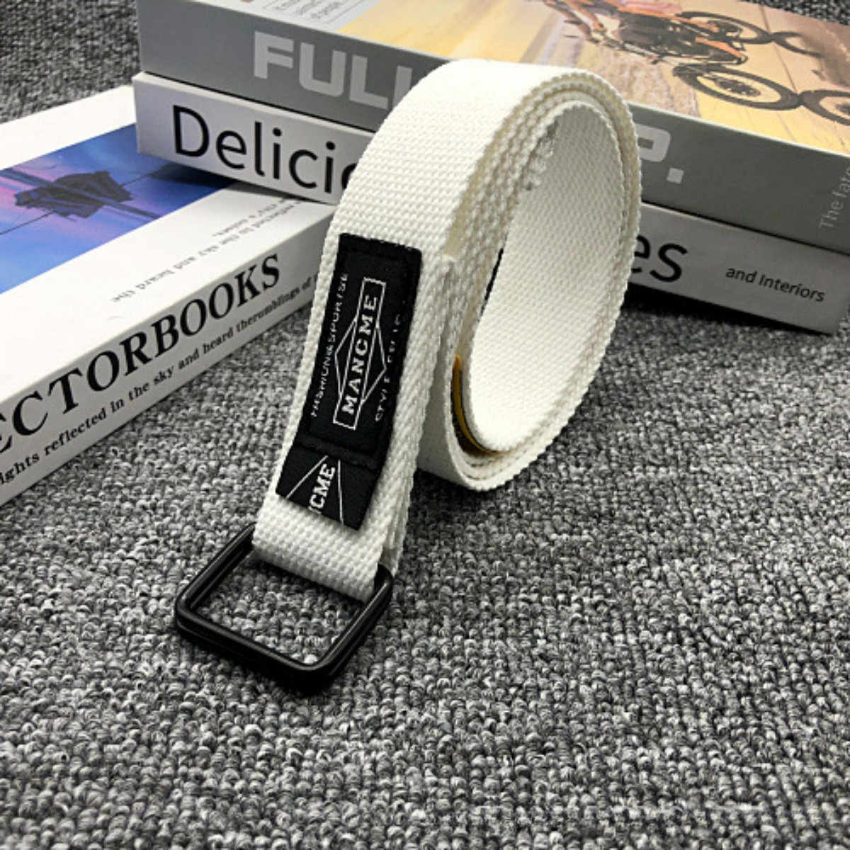 Cinturón de lona tejido con doble hebilla a la de 120cm para mujeres y hombres, accesorios para cinturones deportivos: Blanco
