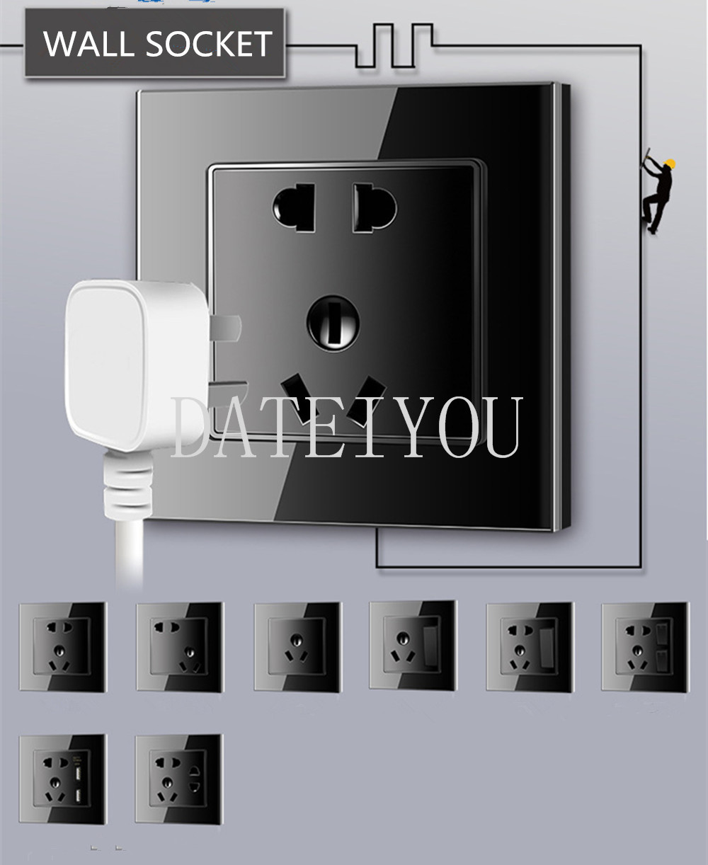 Glass panel socket panel 86 power switch socket Japanese three-hole American power socket US