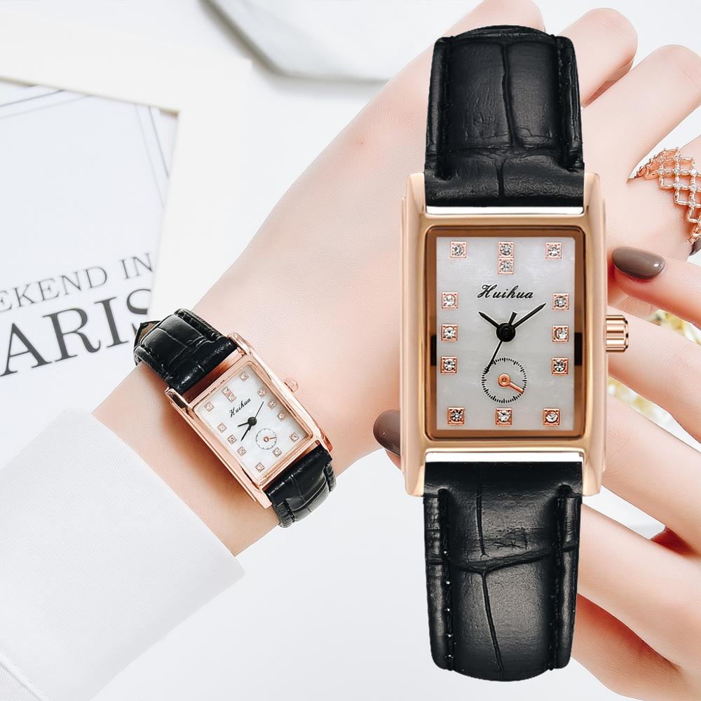 Ure kvinder firkantede rosa guld armbåndsure rødt læder mærke ure kvindelige damer quartz ur montre femme