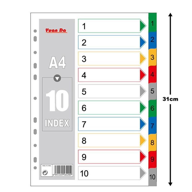 40 stk.  a4 farverige indekssider, klassificerede etiketter, plastikdelere (farveudskrevet nummer)