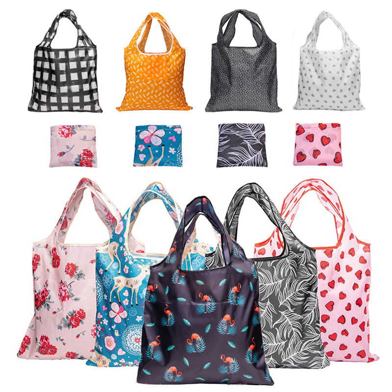 Printing Foldable Eco-Friendly Shopping Bag Tote Folding Pouch Handbags Convenient Large-capacity For Travel Grocery Bag