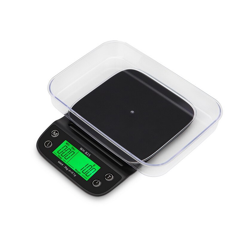 Wh -b25l kahvivaaka 3kg/0.1g kahvivaaka ajastimella kannettava elektroninen digitaalinen keittiövaaka erittäin tarkka lcd-vaaka: Musta 3kg 0.1g
