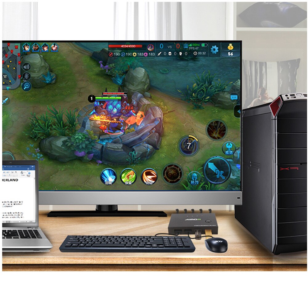 TOMLOV HDMI KVM Switch HUB 2 Port Selector for 2 PC Sharing 1 HDMI Monitor and 4 USB For Wireless Keyboard Mouse For Laptop PC