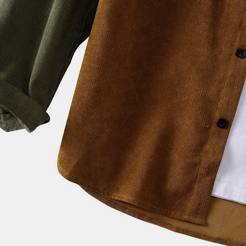 Männer verlieren Hemd Revers Kragen Shirt Nähte Farbe Kabel Langarm Geschmack Hemd Zwei Taschen Männlichen lässig Shirt