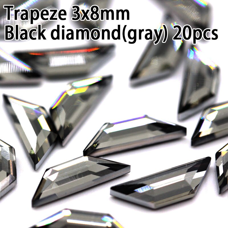 Warovsky-piedras para decoración de uñas, 20 Uds., Multicolor, trapecio 3D Strass 2772, gemas, diamantes de imitación, joyería para uñas: 3x8mm Gray