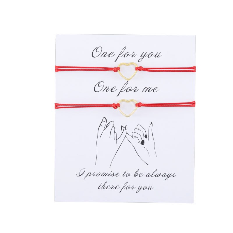 2Pcs/Set Adjustable Gold Heart Rope Bracelet Simple Gold Heart Couple Bracelet Women Men Red String for His &Her BFF