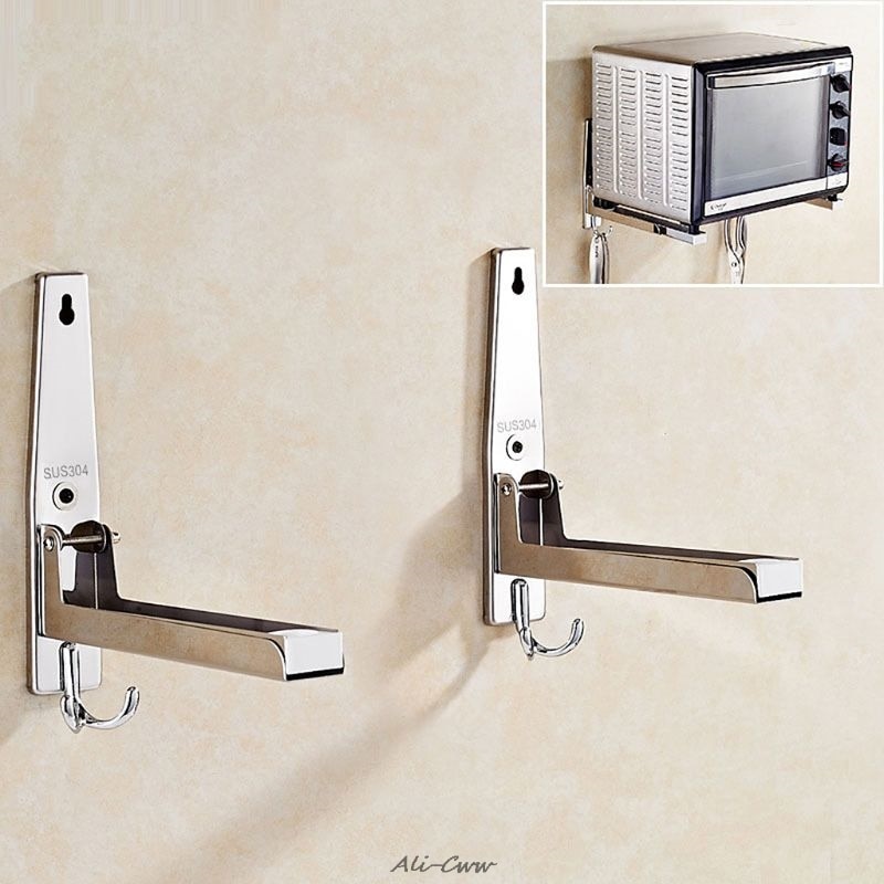 Soporte para horno microondas de acero inoxidable para cocina, soporte de pared extensible y resistente, estante de Navidad fácil de instalar 2x