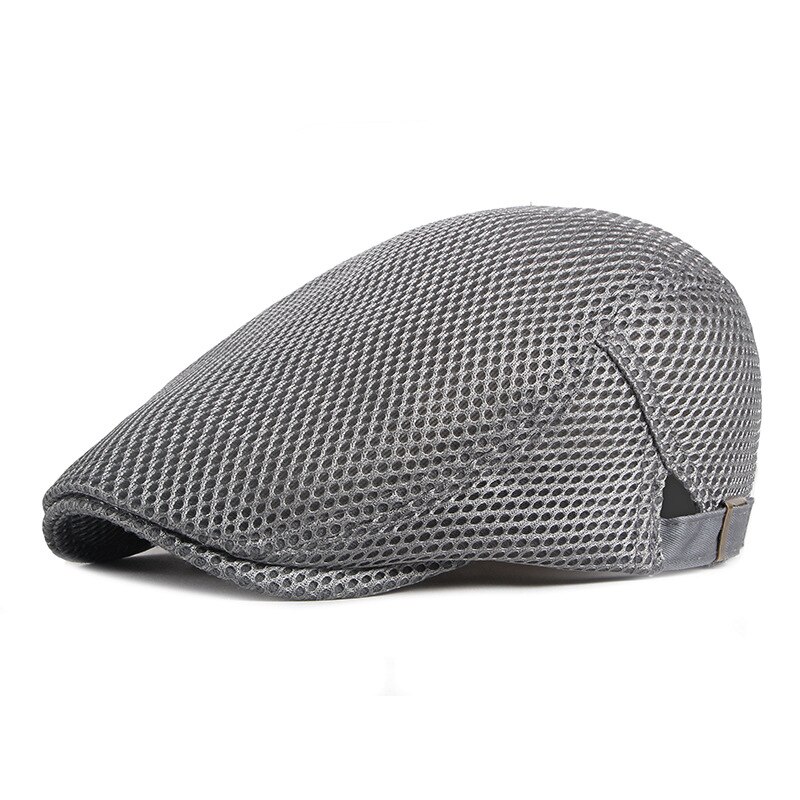 Summer Men Women Casual Beret Hat Breathable Mesh Flat Cap Newsboy Style Beret Hats Adjustable Adjustable Caps Gorras: Lightgray