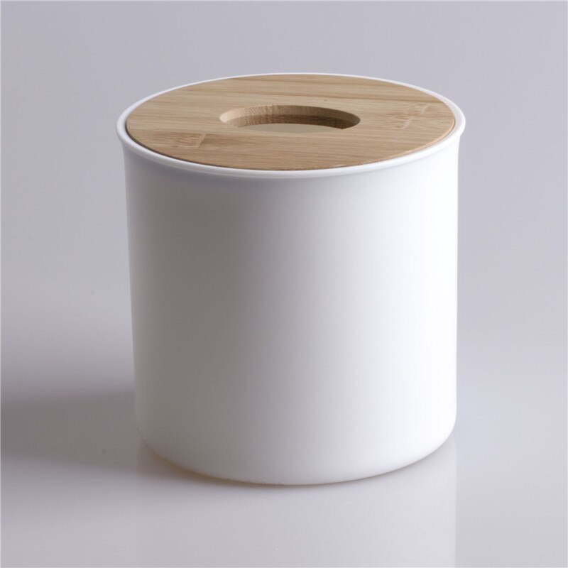 Round tissue holder Plastic Paper Rack Bamboo Roll Paper Napkin Tray Office Table Accessories Papers Holder tissue holder napki: white