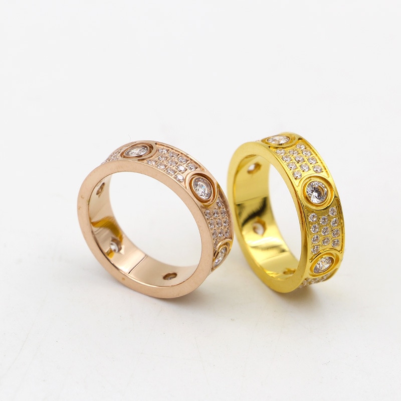 Luxuriöse carter volle liebe Drei Reihen CZ 316L Titan Stahl ring Schmuck Für Frauen Hochzeit Ringe Klassische Schmuck