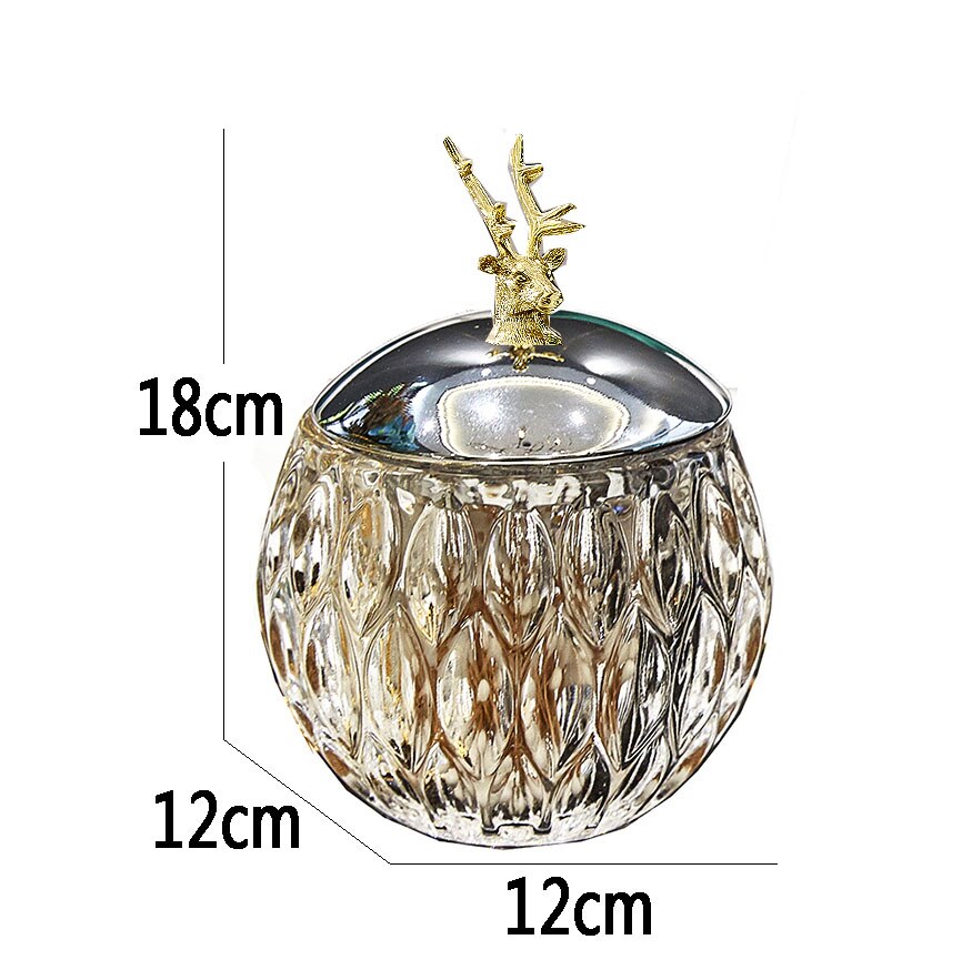 Glazen afgesloten voorraadpot gouden hertenkop deksel kruidenpotjes ornamenten kruidenkristal vochtbestendige container snoeppot: C