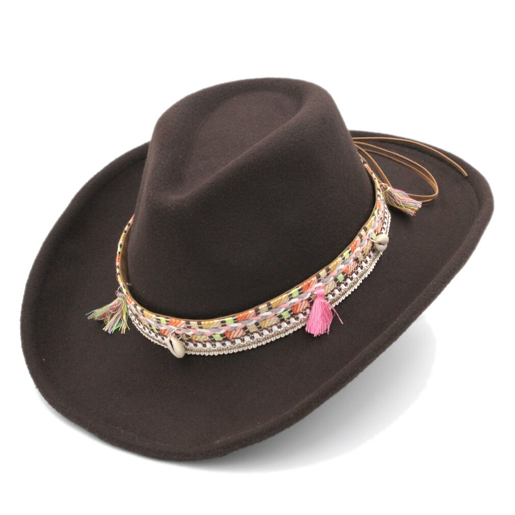 Mistdawn Unisex Wol Blend Western Cowboy Fedora Hoed Brede Rand Sombrero Godfather Cap Kerk Caps Cowgirl Jazz Hoed: coffee