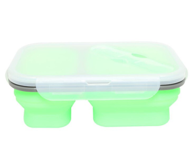900ml silikon sammenleggbar bærbar matboks matlagerbeholder 2 celle bolle bento bokser sammenleggbar matboks miljøvennlig