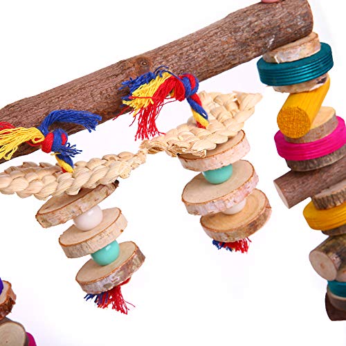 Bird Wooden Cotton Rope Chew Small Medium Large Parrots Metal Hook to Easily Place onto the Bird Cage or Bird Stand Playground