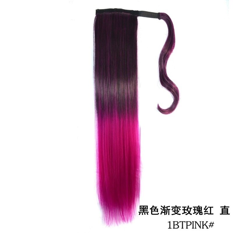 WIGSIN Synthetic Ponytails Wrap Around Clip In Hair Extension 22Inch Long Wavy Ponytail Ombre Red Pink Style Hairpiece for Women: 1BTPINK