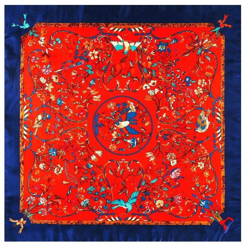 90cm våren kvinna scarf blomma och fågel botanik tryck mjuk siden halsdukar hijab halsduk halsduk märke matagorda tillbehör