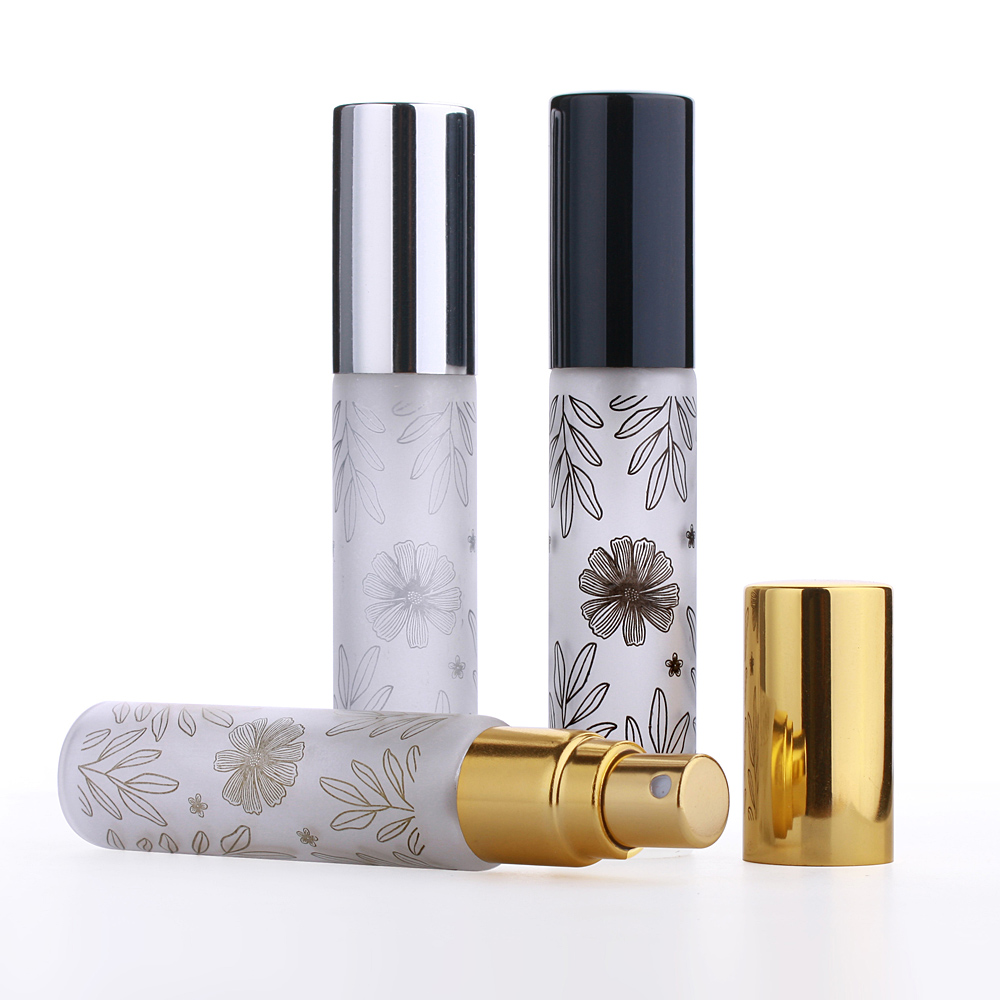 100 Stks/partij 10Ml Blad Patroon Frosted Parfum Fles Glas Verstuiver Aluminium Cap Spray Reizen Flessen