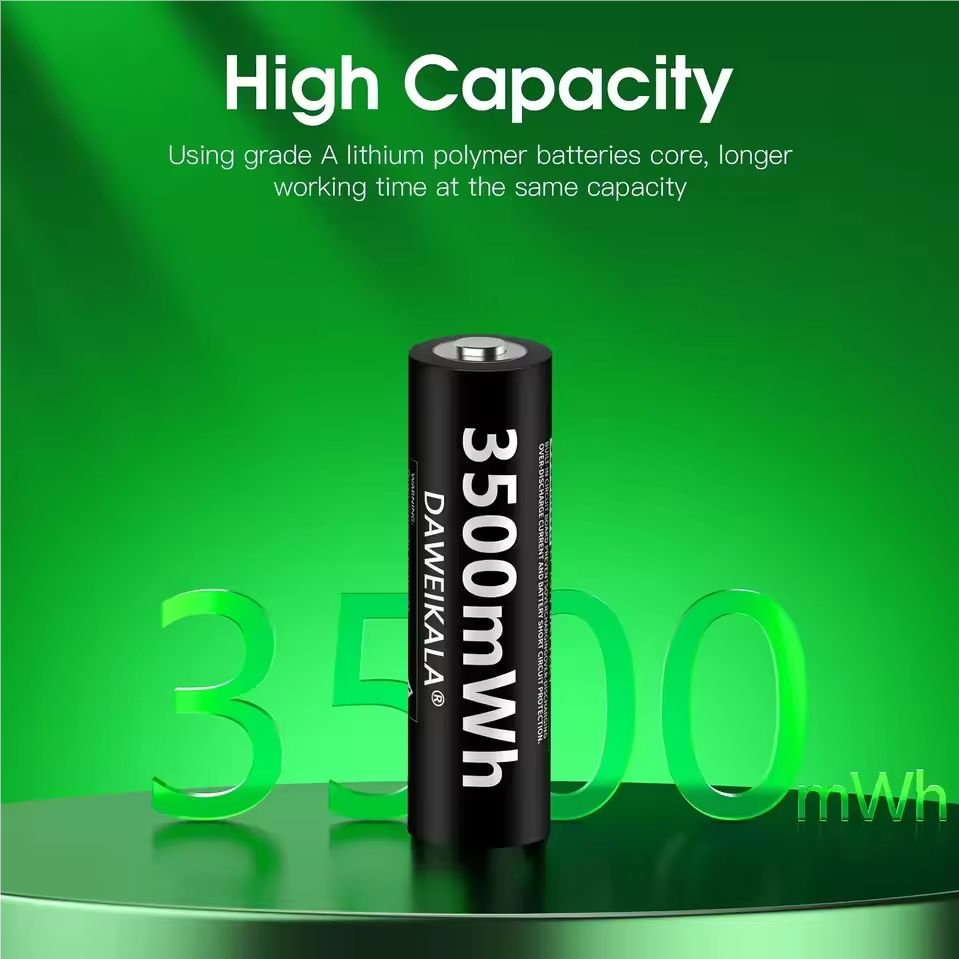 1.5v oplaadbare aa lithium-ionbatterijen met hoge capaciteit van 3500 mwh voor speelgoed met afstandsbediening, snelladen