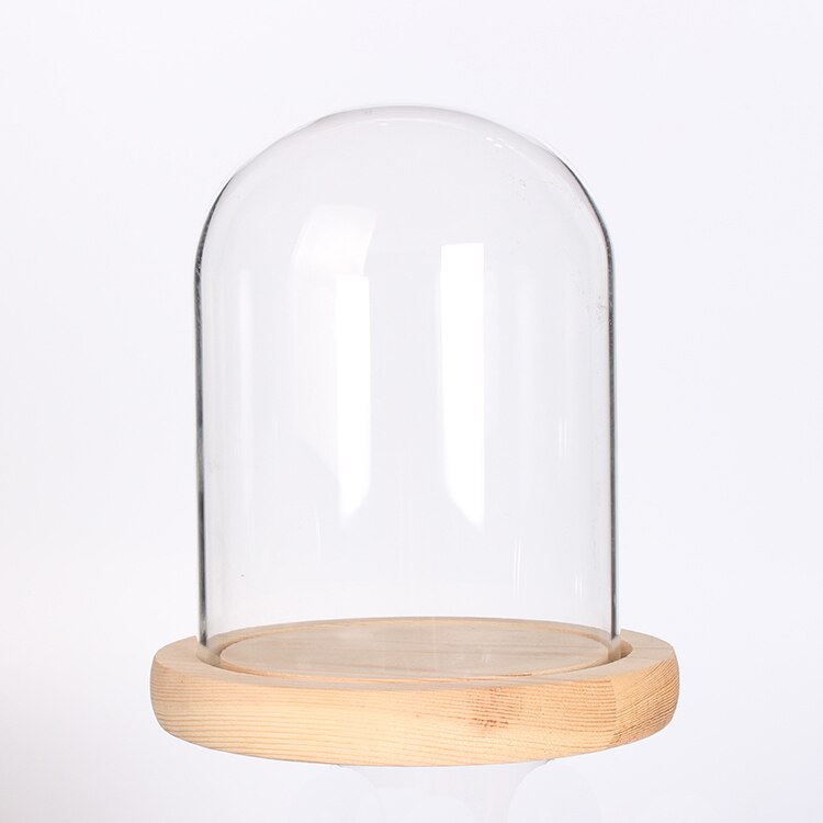 Glass Dome display case for Preserved Flowers bell jar with Wood Base Home wedding dia 10cmor 3.9inch height 12 cm or 4.7inch: unpainted wood base