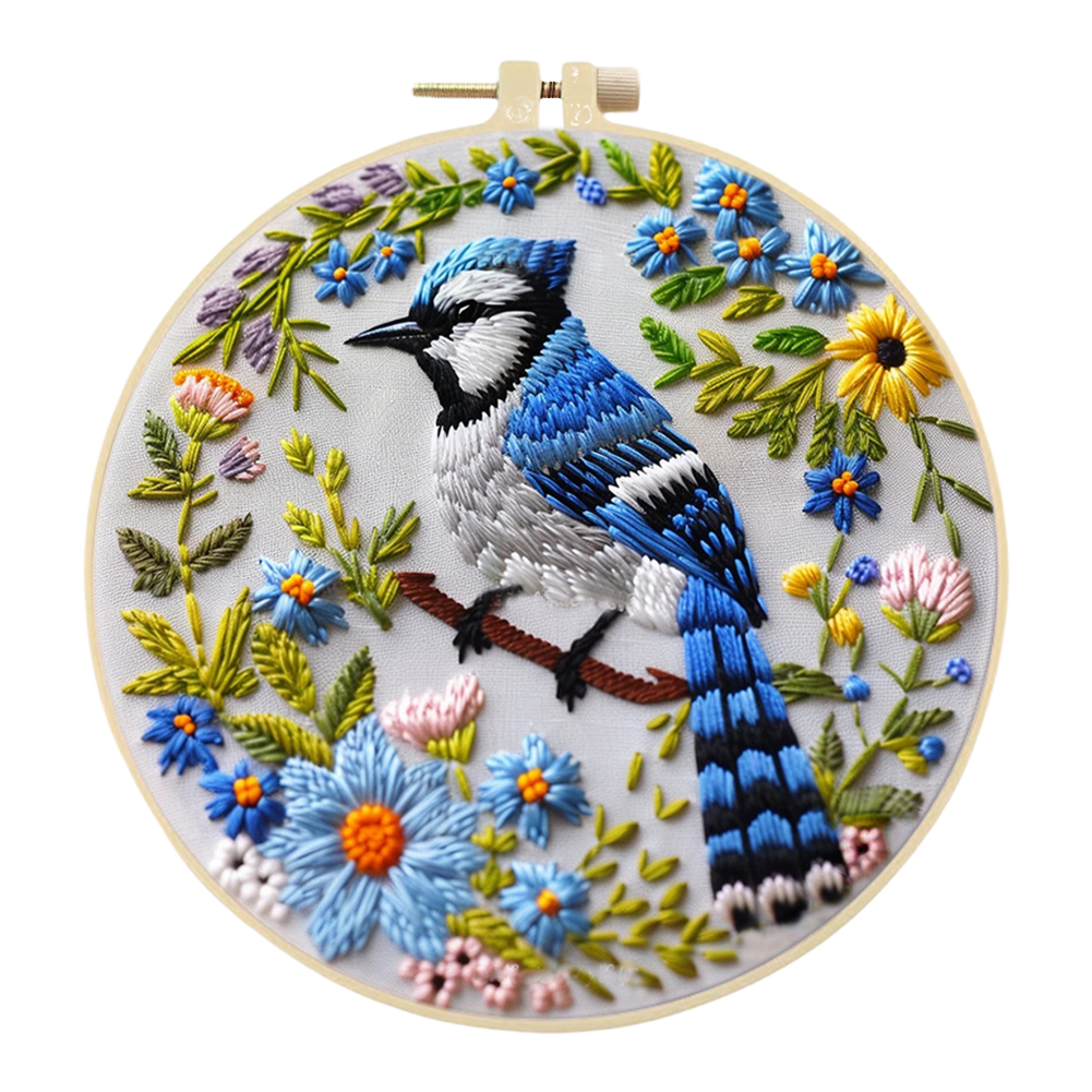 Kit de bordado para principiantes, Kit de agujas de punzón para bordado de flores y margaritas de vaca con hilo de Color de tela de aro, conjunto de artesanía hecha a mano colorida: Blanco