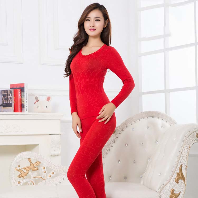 Queenral Long Johns For Women Thermal Underwear Set Second Skin Winter Female Thermal Clothing Women Body Shaped Pajamas Warm: red