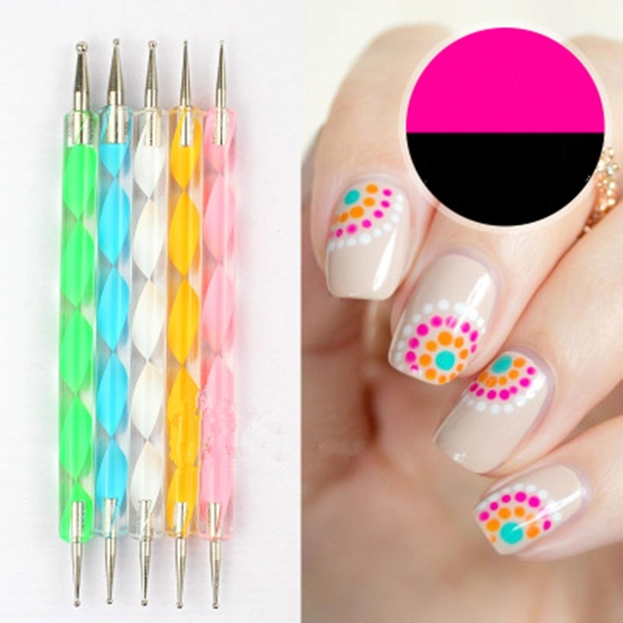 1 Pcs DIY Nail Spot Flower Nail Art Tool 2 Ways Swirl Marbleizing Steel Dotting Pen Nail Art Rhinestones