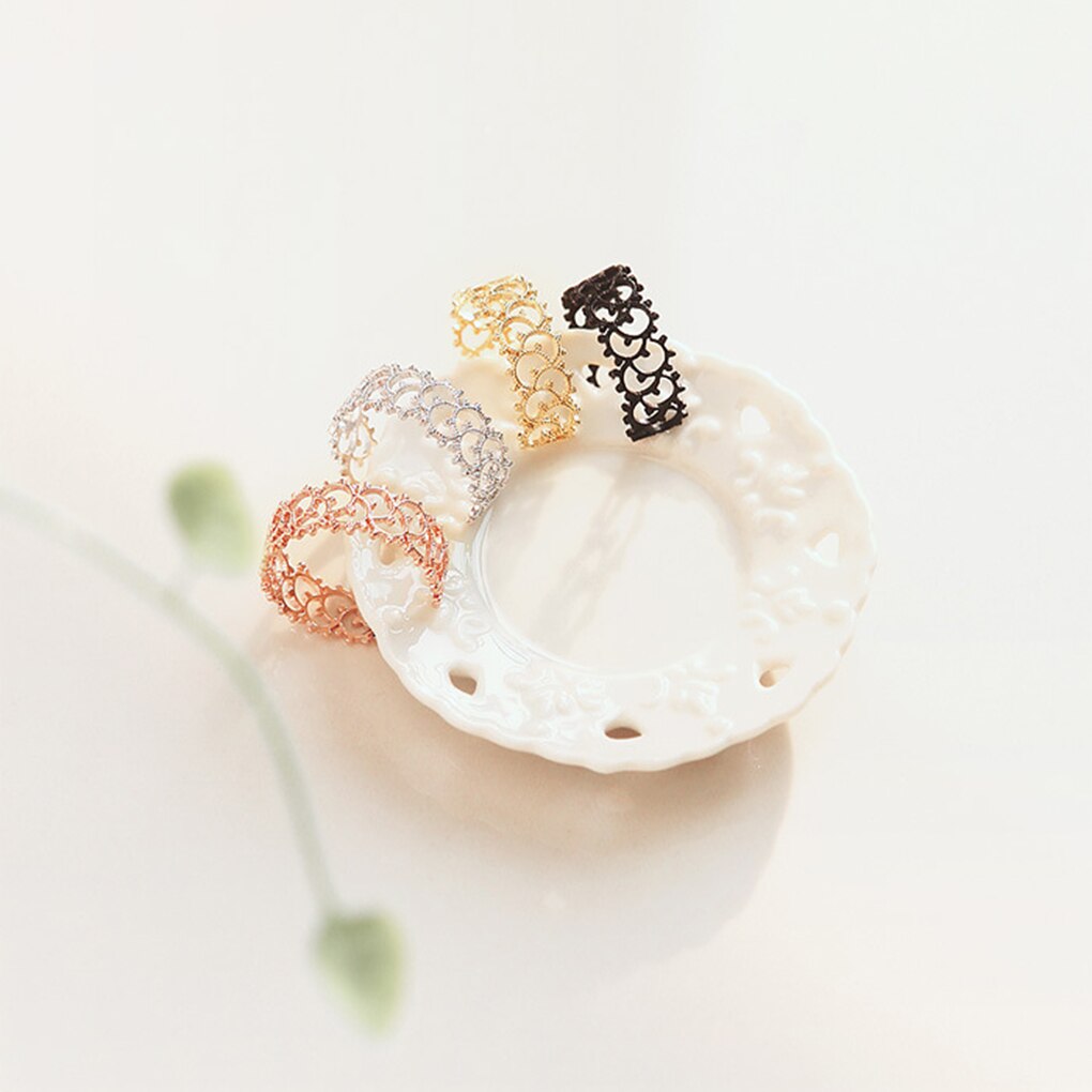 Lovely Women Hollow Flower Rings Cute Copper Girl Adjustable Rings Prom Wedding Night Party Jewelry