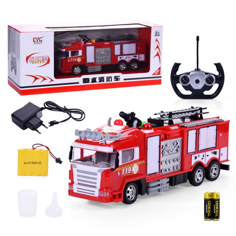 With whistle Water Spray Fire Truck Music Light Battery models Remote Control Car Kids Toy Boy Suit series