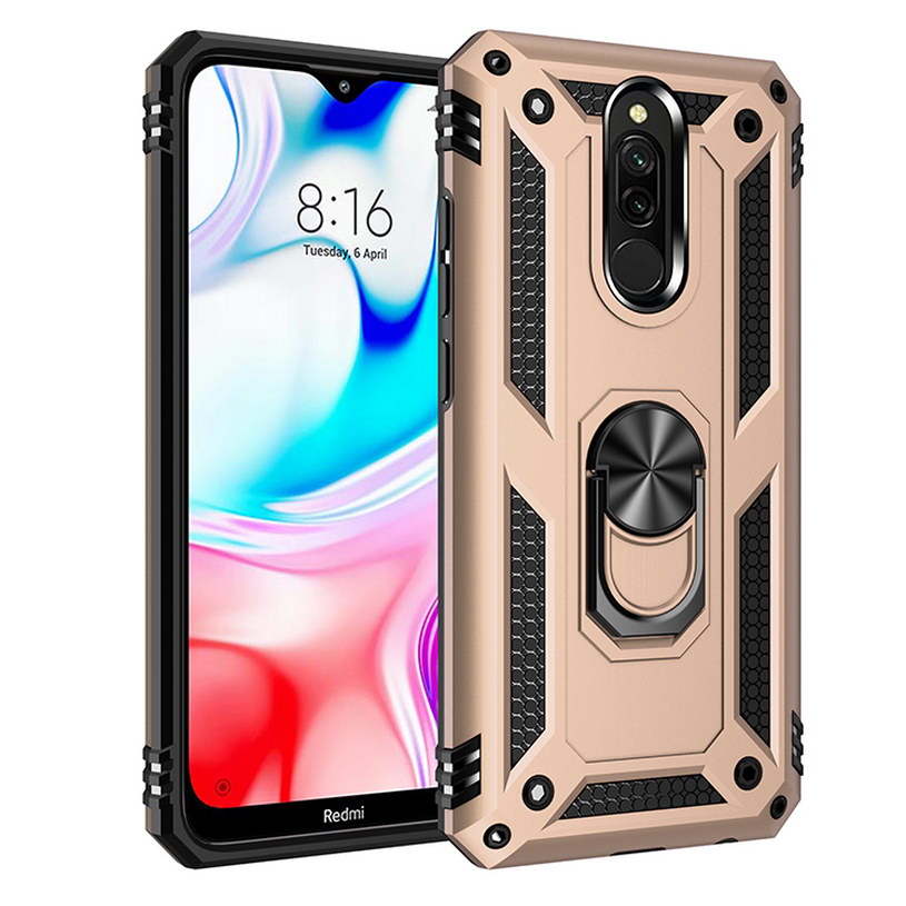 Armadura de lujo, funda A prueba de golpes para Xiaomi Redmi 8, funda híbrida de silicona para xiaomi redmi 8A redmi8, funda con anillo de Metal: For Redmi 8 / Gold