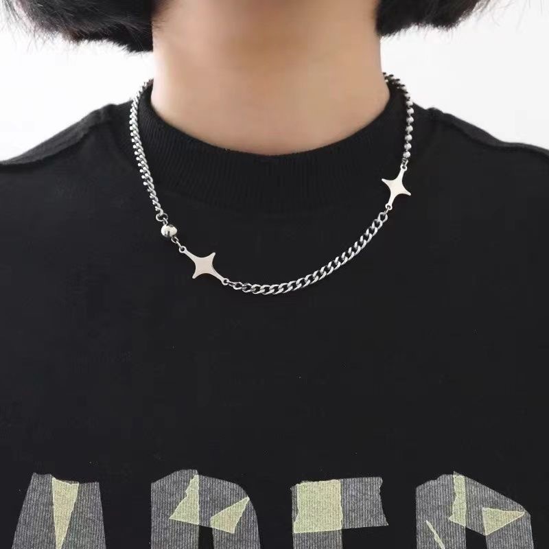 Eenvoudige Trendy Star Hollow Choker Ketting Hanger Hals Sieraden Accessoires Dames Herenmode Party Chain Ketting: Staal Kleur