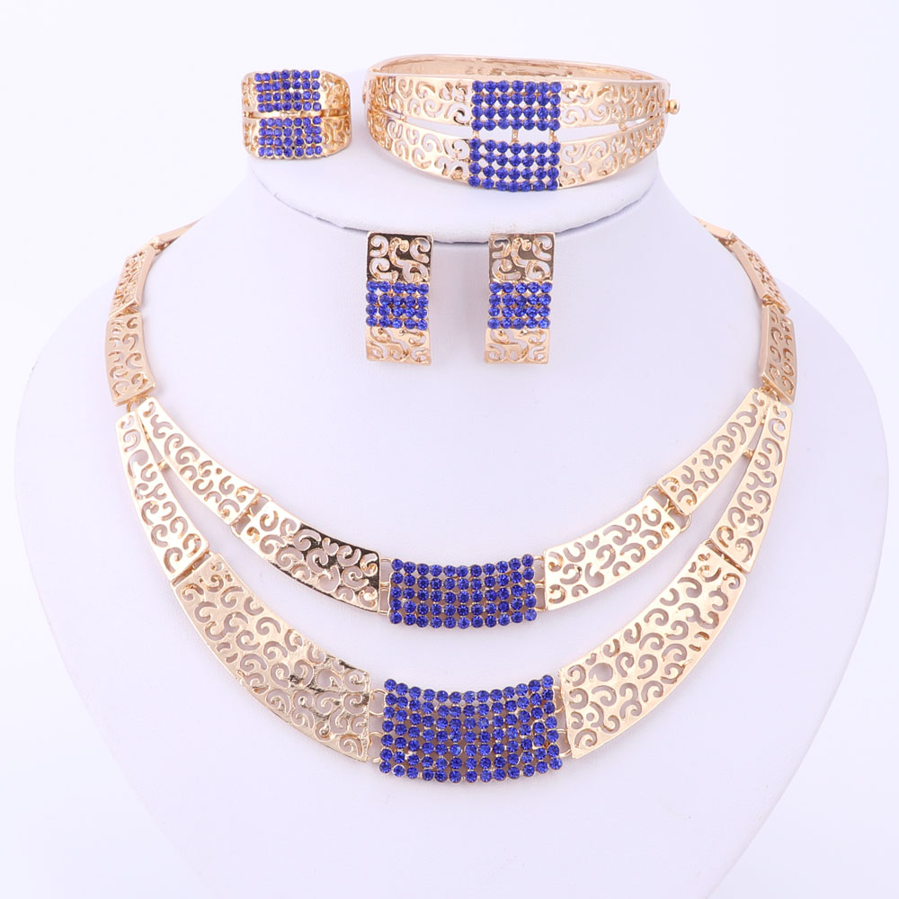 Sieraden Sets Bruiloft Accessoires Afrikaanse Sieraden Sets Goud Kleur Strass Ketting Oorbellen Set Bruids Sieraden Set