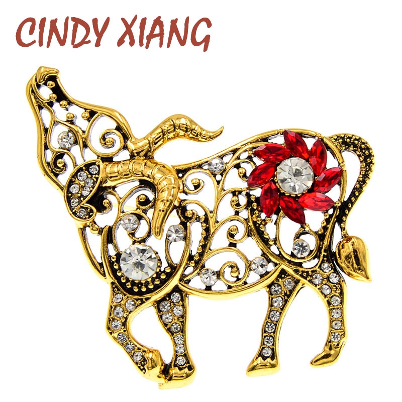 CINDY XIANG Rhinestone Chinese Zodiac Bull Year Brooch Cow Ox Pin Vintage Jewelry Good